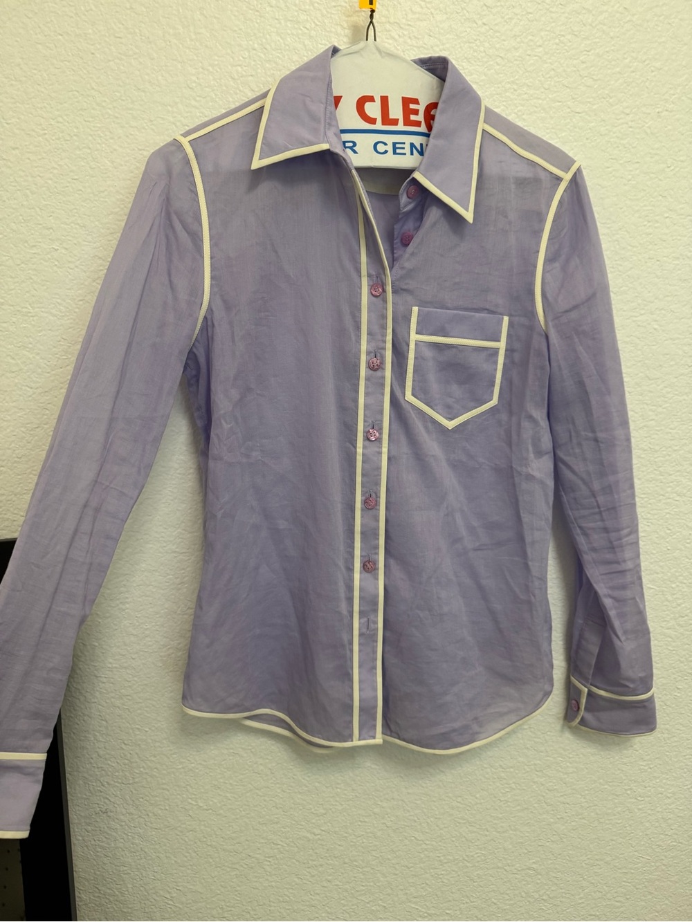 Tory Burch Lavender Button-Up Shirt with Cream Piping